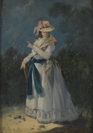 An elegant young woman by Jean-Baptiste Pillement Oil Painting