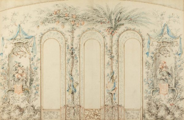 Chinoiserie Wall Design  by Jean-Baptiste Pillement - Hand-Painted Oil Painting Reproduction