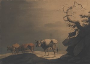 Cows and a Goat in a Landscape by Jean-Baptiste Pillement Oil Painting