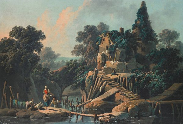 La Vielle Ferme  by Jean-Baptiste Pillement - Hand-Painted Oil Painting Reproduction