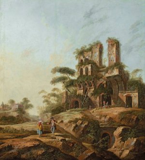 Landscape with the ruins of Aqua Julia in Rome by Jean-Baptiste Pillement Oil Painting