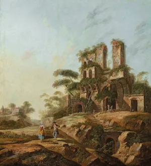 Landscape with the ruins of Aqua Julia in Rome by Jean-Baptiste Pillement Oil Painting
