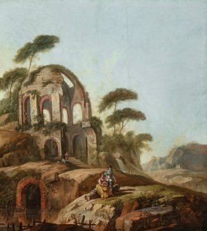 Landscape with the ruins of the Temple of Minerva Medica in Rome by Jean-Baptiste Pillement Oil Painting