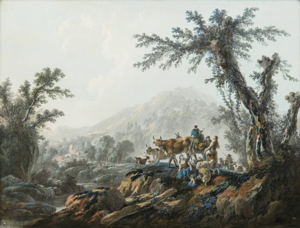Pastoral Landscape  by Jean-Baptiste Pillement - Hand-Painted Oil Painting Reproduction