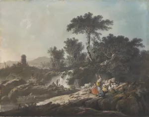 Shepherds Resting by a Stream by Jean-Baptiste Pillement Oil Painting