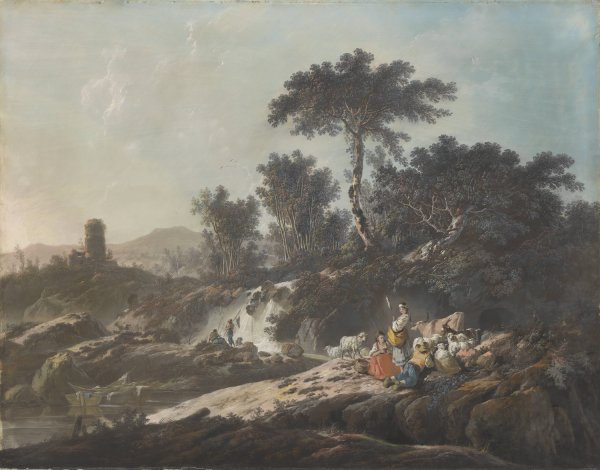 Shepherds Resting by a Stream  by Jean-Baptiste Pillement - Hand-Painted Oil Painting Reproduction