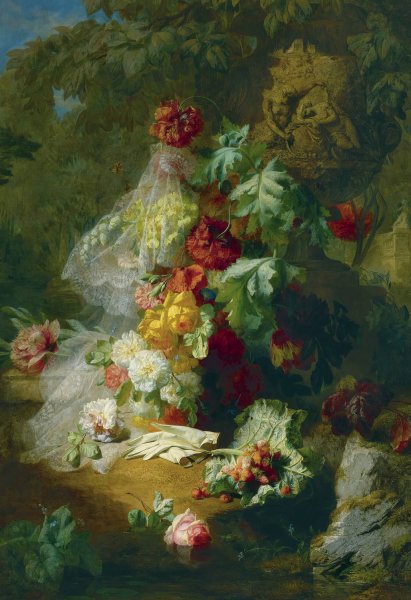 Still Life In A Park With An Urn Of Venus And Adonis by Jean-Baptiste Robie - Hand-Painted Oil Painting Reproduction
