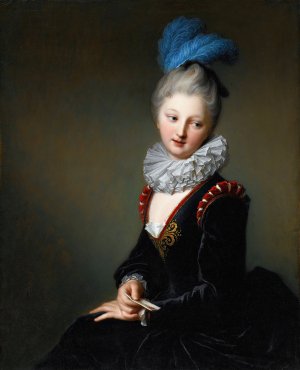 Portrait Of A Young Lady With A Letter, Thought To Be Mademoiselle Christine-Antoinette-Charlotte Desmares by Jean-Baptiste Santerre Oil Painting