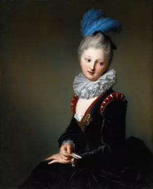 Portrait Of A Young Lady With A Letter, Thought To Be Mademoiselle Christine-Antoinette-Charlotte Desmares by Jean-Baptiste Santerre Oil Painting