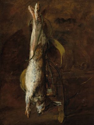 A dead rabbit and a satchel by Jean-Baptiste-Simeon Chardin Oil Painting