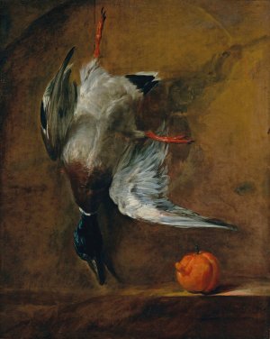 A mallard and a bitter orange by Jean-Baptiste-Simeon Chardin Oil Painting