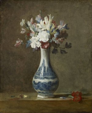 A Vase of Flowers by Jean-Baptiste-Simeon Chardin Oil Painting