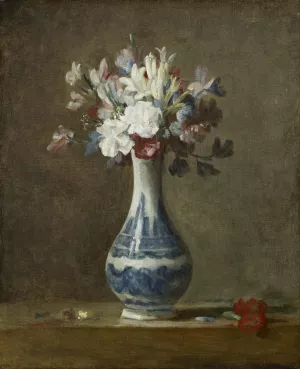 A Vase of Flowers by Jean-Baptiste-Simeon Chardin Oil Painting