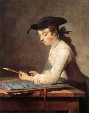 Draughtsman by Jean-Baptiste-Simeon Chardin - Oil Painting Reproduction