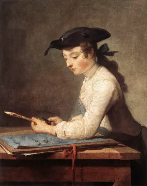 Draughtsman by Jean-Baptiste-Simeon Chardin Oil Painting