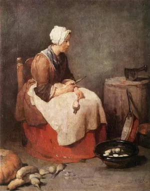 Girl Peeling Vegetables by Jean-Baptiste-Simeon Chardin Oil Painting