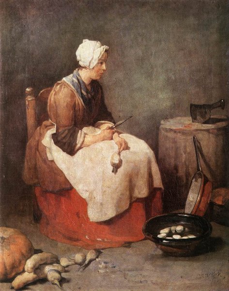 Main Product Photo of Girl Peeling Vegetables Painting by Jean-Baptiste-Simeon Chardin