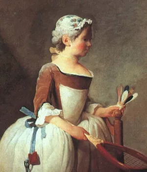 Girl with Racket and Shuttlecock Oil painting by Jean-Baptiste-Simeon Chardin