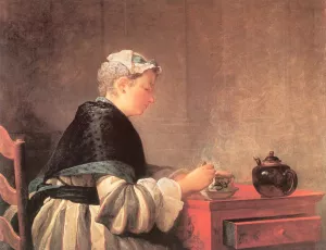 Lady Taking Tea Oil painting by Jean-Baptiste-Simeon Chardin