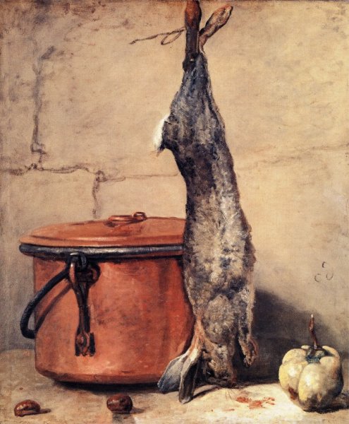 Main Product Photo of Rabbit, Copper Cauldron and Quince Painting by Jean-Baptiste-Simeon Chardin