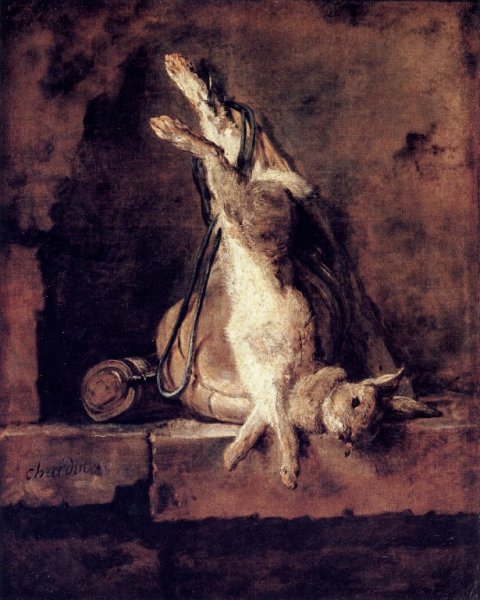 Main Product Photo of Rabbit with Game-Bag and Powder Flask Painting by Jean-Baptiste-Simeon Chardin