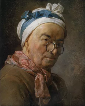 Selfportrait with Glasses by Jean-Baptiste-Simeon Chardin - Oil Painting Reproduction