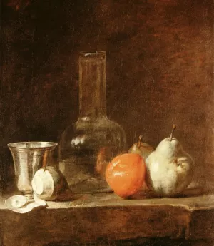 Still Life with Carafe, Silver Goblet and Fruit by Jean-Baptiste-Simeon Chardin - Oil Painting Reproduction