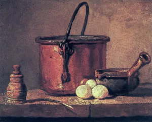 Still Life with Copper Cauldron and Eggs by Jean-Baptiste-Simeon Chardin - Oil Painting Reproduction