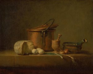 Still Life with Copper Pot, Cheese and Eggs by Jean-Baptiste-Simeon Chardin Oil Painting
