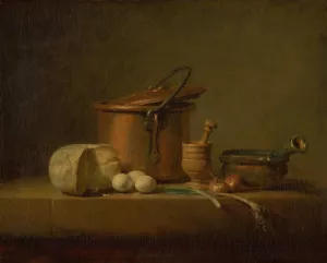 Still Life with Copper Pot, Cheese and Eggs by Jean-Baptiste-Simeon Chardin Oil Painting