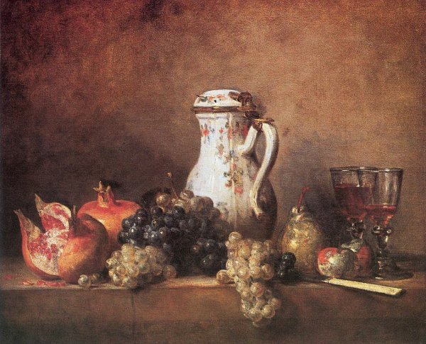 Main Product Photo of Still Life with Grapes and Pomegranates Painting by Jean-Baptiste-Simeon Chardin