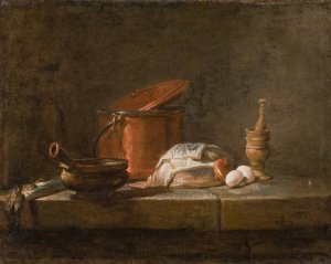 Still Life with Kitchen Utensils and Vegetables by Jean-Baptiste-Simeon Chardin Oil Painting