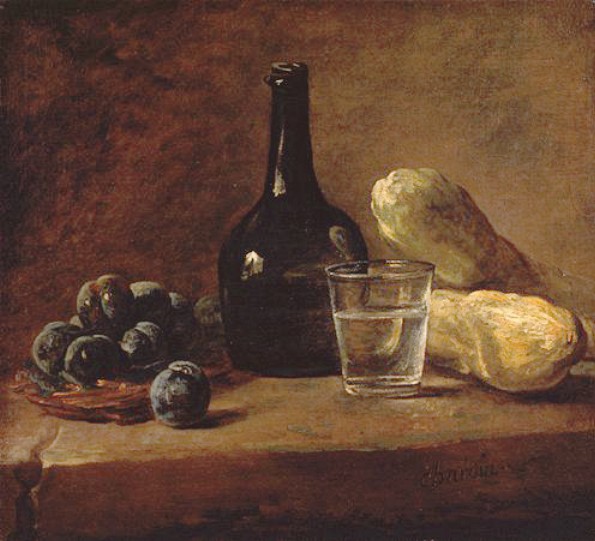 Main Product Photo of Still Life with Plums Painting by Jean-Baptiste-Simeon Chardin