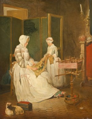 The Diligent Mother by Jean-Baptiste-Simeon Chardin Oil Painting