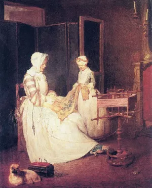 The Diligent Mother by Jean-Baptiste-Simeon Chardin Oil Painting