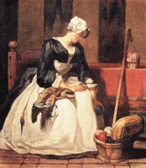 The Embroiderer by Jean-Baptiste-Simeon Chardin - Oil Painting Reproduction