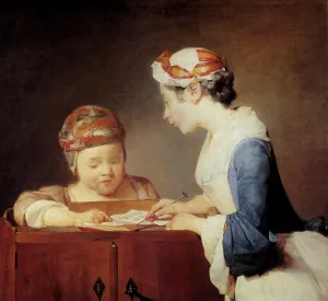 The Teacher by Jean-Baptiste-Simeon Chardin Oil Painting