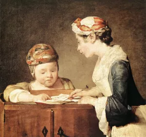 The Young Schoolmistress Oil painting by Jean-Baptiste-Simeon Chardin