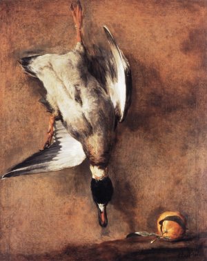 Wild Duck with a Seville Oraange Oil painting by Jean-Baptiste-Simeon Chardin