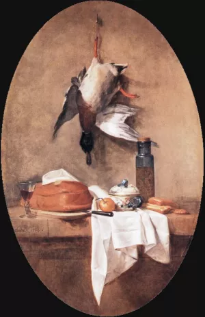Wild Duck with Olive Jar by Jean-Baptiste-Simeon Chardin Oil Painting