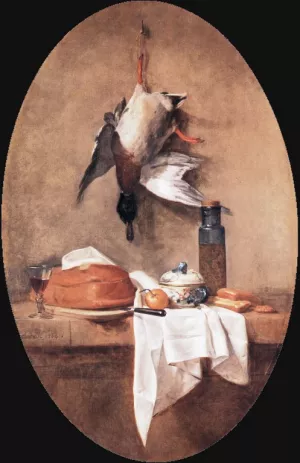 Wild Duck with Olive Jar Oil painting by Jean-Baptiste-Simeon Chardin