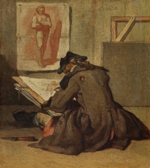 Young Student Drawing by Jean-Baptiste-Simeon Chardin Oil Painting