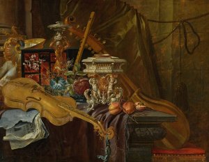 Still Life With Musical Instruments by Jean-Baptiste Van Moerkercke Oil Painting