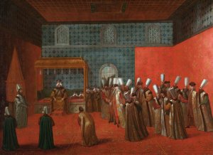Ambassador Cornelis Calkoen at his Audience with Sultan Ahmed III by Jean Baptiste Vanmour Oil Painting