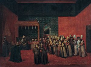 Sultan Ahmet III Receiving A European Ambassador by Jean Baptiste Vanmour Oil Painting