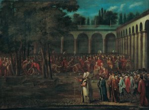The Ambassadorial Delegation Passing Through The Second Courtyard Of The Topkapı Palace by Jean Baptiste Vanmour Oil Painting