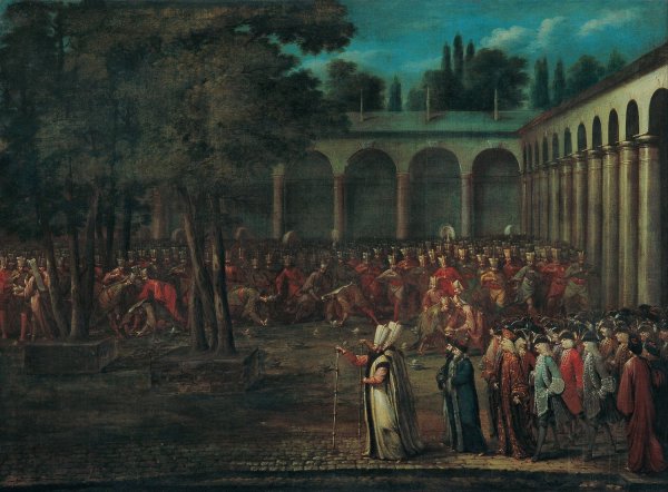 The Ambassadorial Delegation Passing Through The Second Courtyard Of The Topkapı Palace by Jean Baptiste Vanmour - Hand-Painted Oil Painting Reproduction