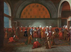 The Meal in Honour of Ambassador Cornelis Calkoen by Jean Baptiste Vanmour Oil Painting