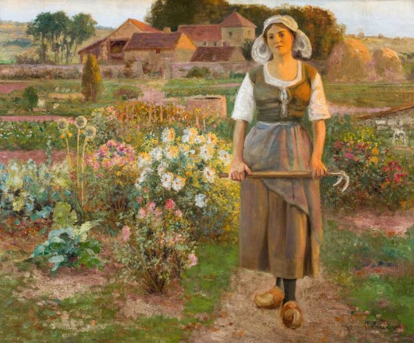 Maiden in the Garden by Jean Beauduin - Hand-Painted Oil Painting Reproduction
