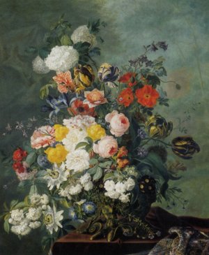 Summer Flowers in a Vase on a Ledge